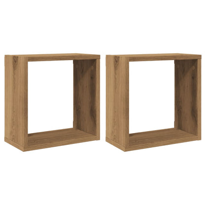 Wandschappen kubus 2st 30x15x30cm bewerkt hout artisanaal eiken