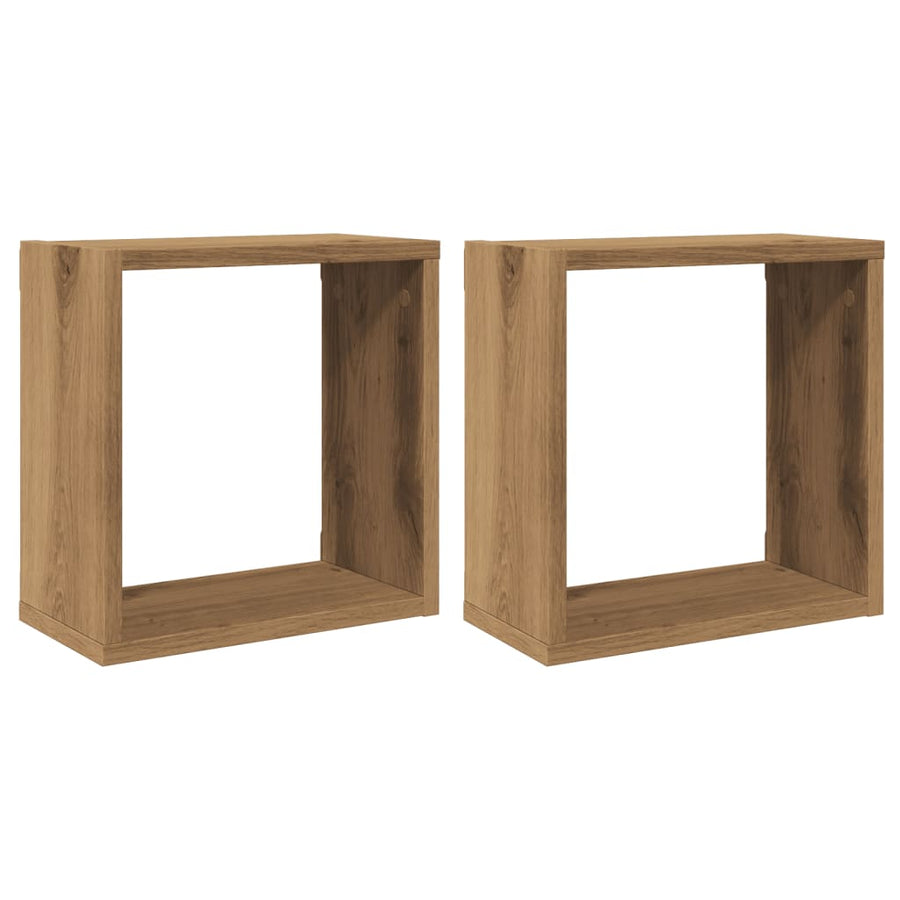 Wandschappen kubus 2st 30x15x30cm bewerkt hout artisanaal eiken
