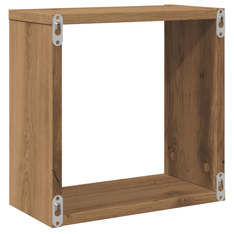 Wandschappen kubus 2st 30x15x30cm bewerkt hout artisanaal eiken