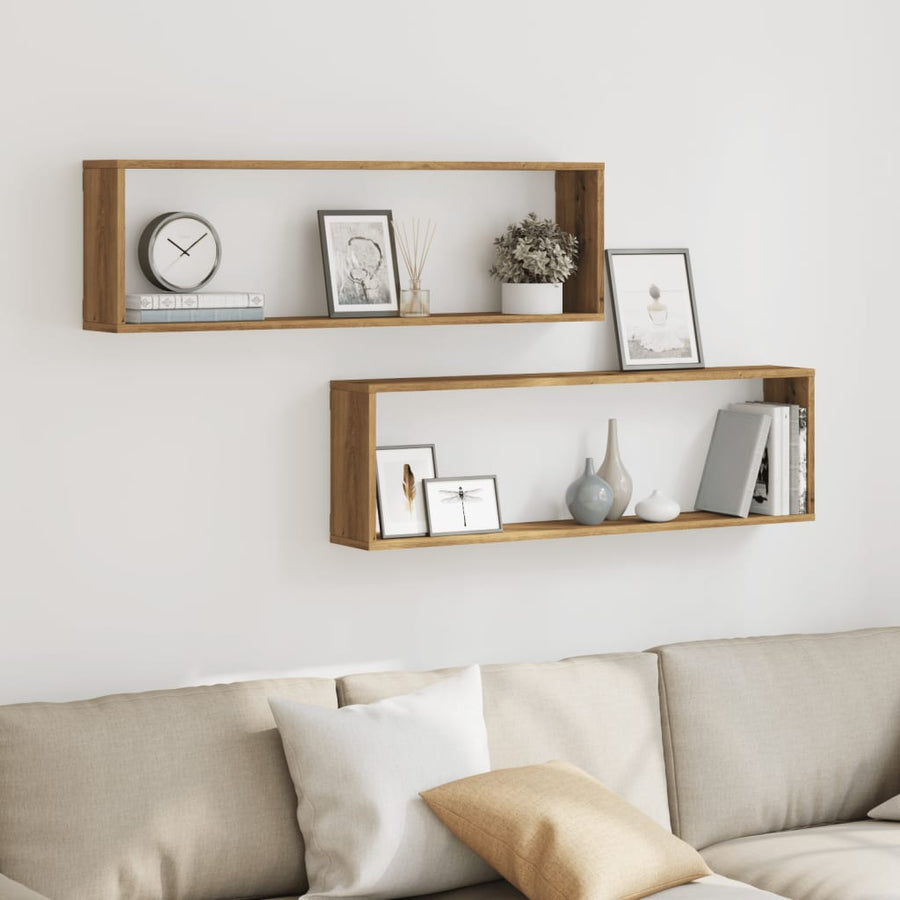 Wandschappen kubus 2st 100x15x30cm bewerkt hout artisanaaleiken