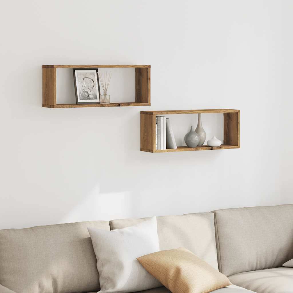 Wandschappen kubus 2 st 60x15x23 cm hout artisanaal eiken