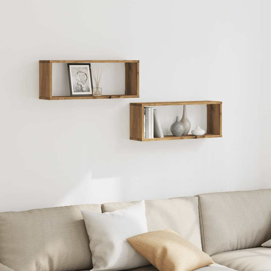 Wandschappen kubus 2 st 60x15x23 cm hout artisanaal eiken