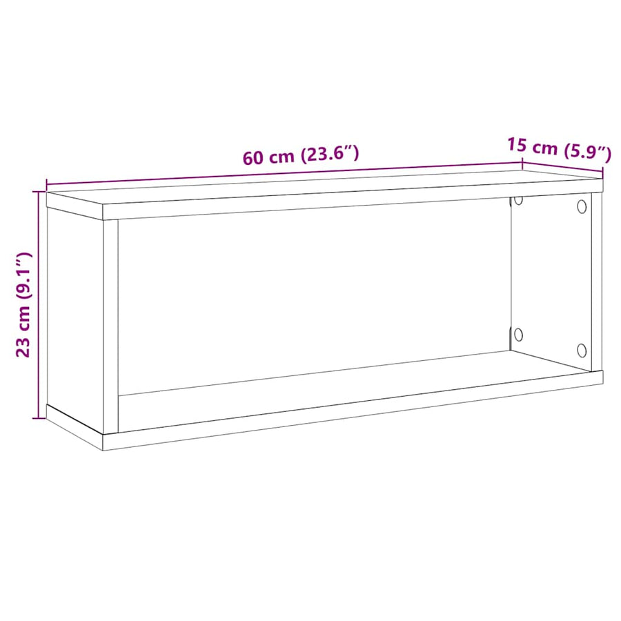 Wandschappen kubus 2 st 60x15x23 cm hout artisanaal eiken