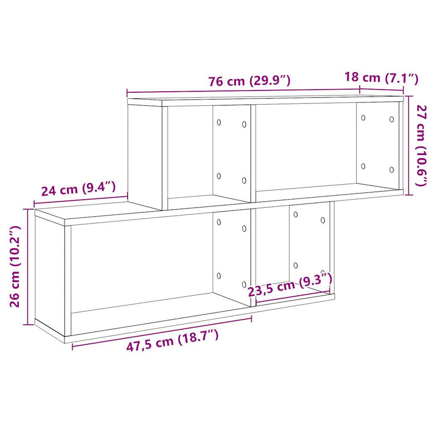 Wandschap 100x18x53 cm bewerkt hout artisanaal eikenkleurig