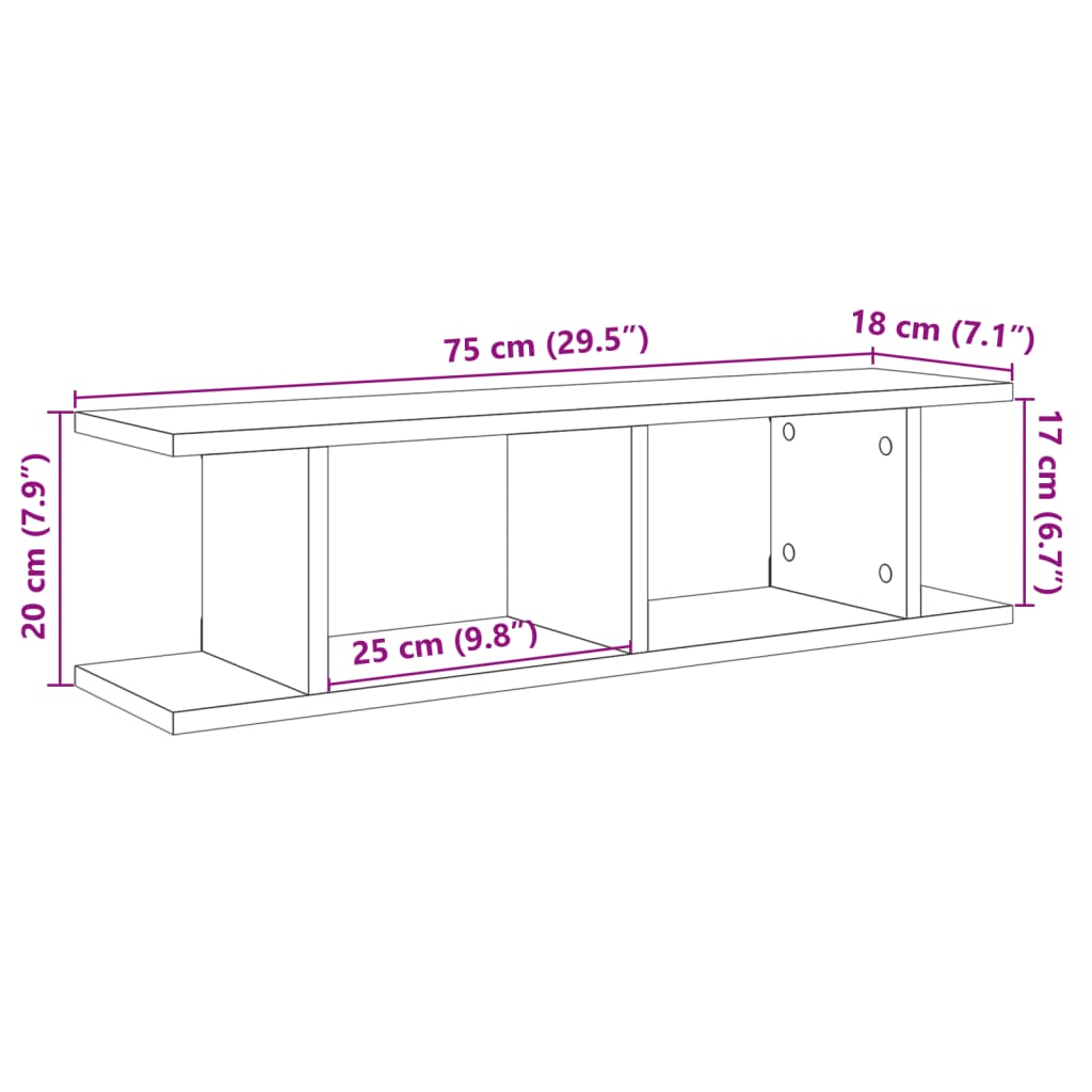 Wandschappen 2 st 75x18x20 cm bewerkt hout oud houtkleurig