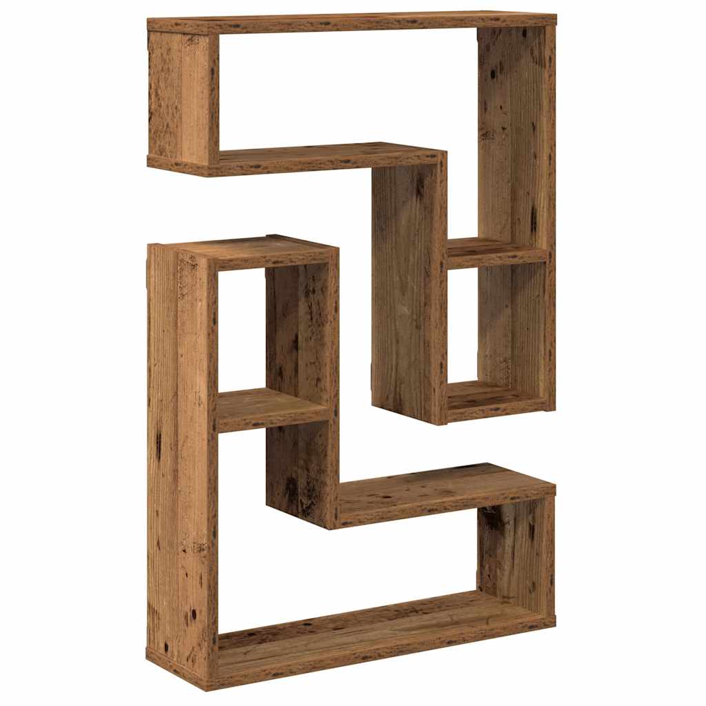 Wandschappen kubus 2 st 50x15x50 cm bewerkt hout oud houtkleur