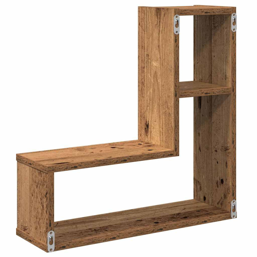 Wandschappen kubus 2 st 50x15x50 cm bewerkt hout oud houtkleur