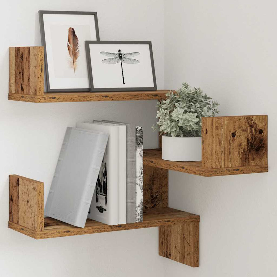 Hoekwandschap 40x40x49,5 cm bewerkt hout out houtkleurig
