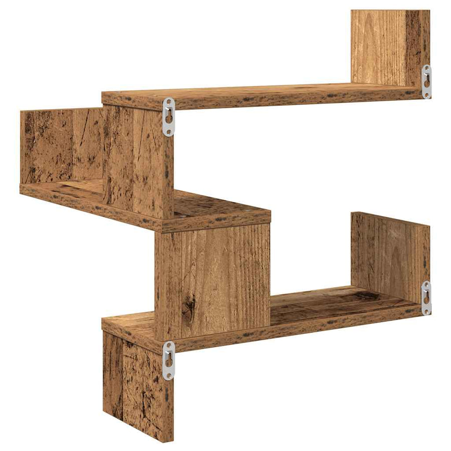Hoekwandschappen 2 st 40x40x49,5 cm bewerkt hout oud houtkleur