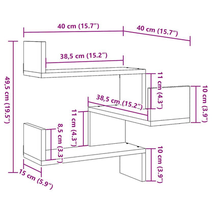 Hoekwandschappen 2 st 40x40x49,5 cm bewerkt hout oud houtkleur