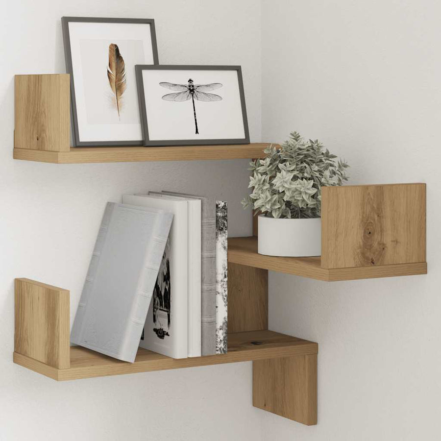 Hoekwandschap 40x40x49,5 cm bewerkt hout artisanaal eiken