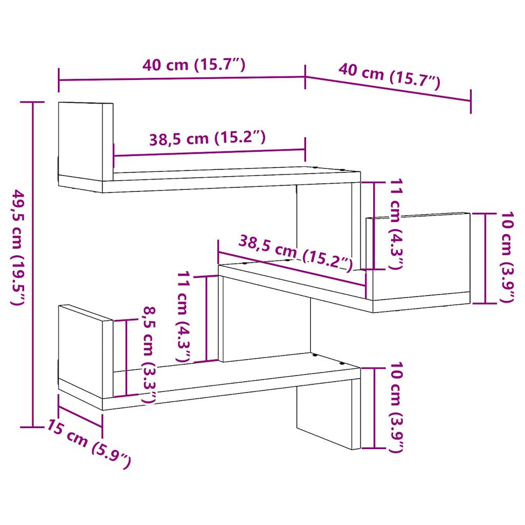 Hoekwandschap 40x40x49,5 cm bewerkt hout artisanaal eiken