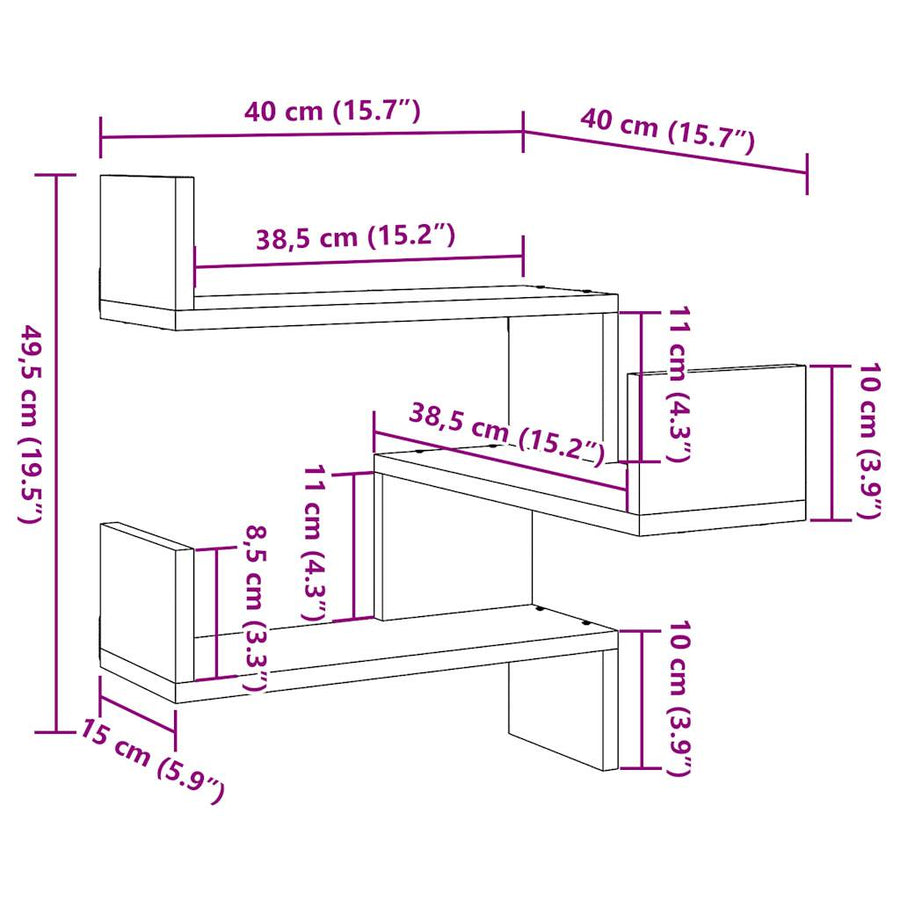 Hoekwandschap 40x40x49,5 cm bewerkt hout artisanaal eiken