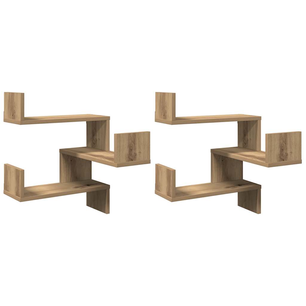 Hoekwandschappen 2 st 40x40x49,5 cm hout artisanaal eiken