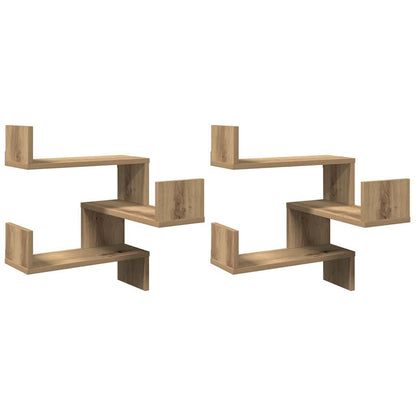 Hoekwandschappen 2 st 40x40x49,5 cm hout artisanaal eiken