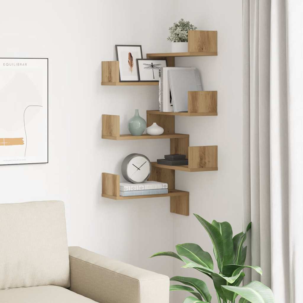 Hoekwandschappen 2 st 40x40x49,5 cm hout artisanaal eiken