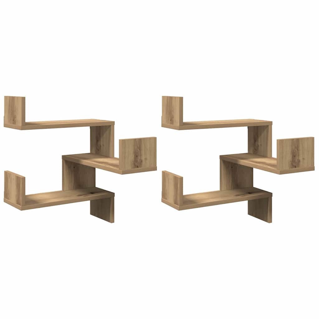 Hoekwandschappen 2 st 40x40x49,5 cm hout artisanaal eiken