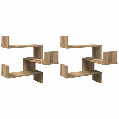 Hoekwandschappen 2 st 40x40x49,5 cm hout artisanaal eiken
