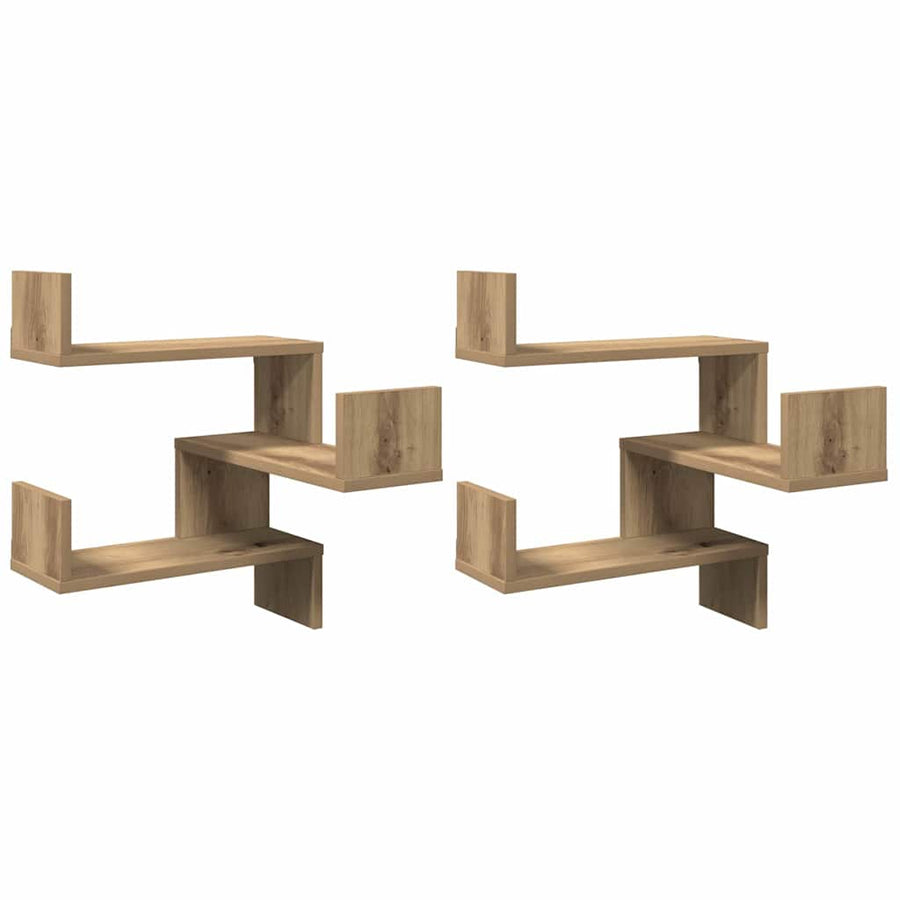 Hoekwandschappen 2 st 40x40x49,5 cm hout artisanaal eiken