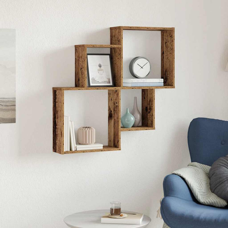 Wandschap 80x15x78,5 cm bewerkt hout oud houtkleurig