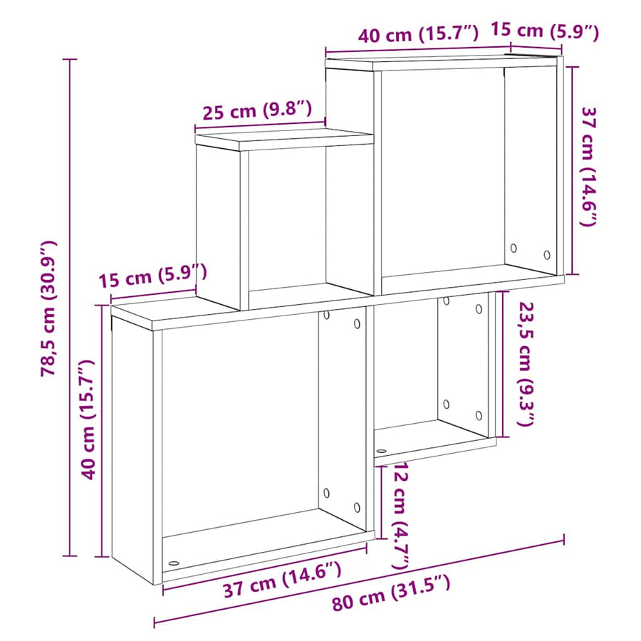 Wandschap 80x15x78,5 cm bewerkt hout oud houtkleurig