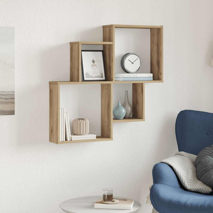 Wandschap 80x15x78,5 cm bewerkt hout artisanaal eikenkleurig
