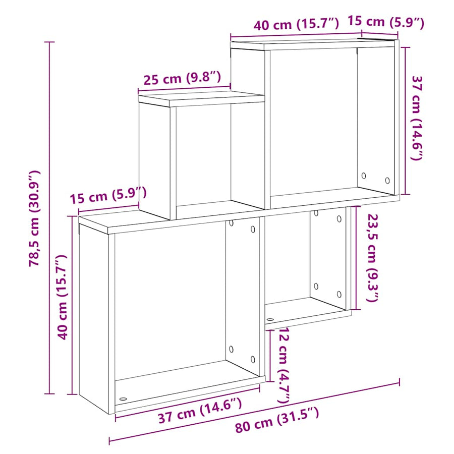 Wandschap 80x15x78,5 cm bewerkt hout artisanaal eikenkleurig