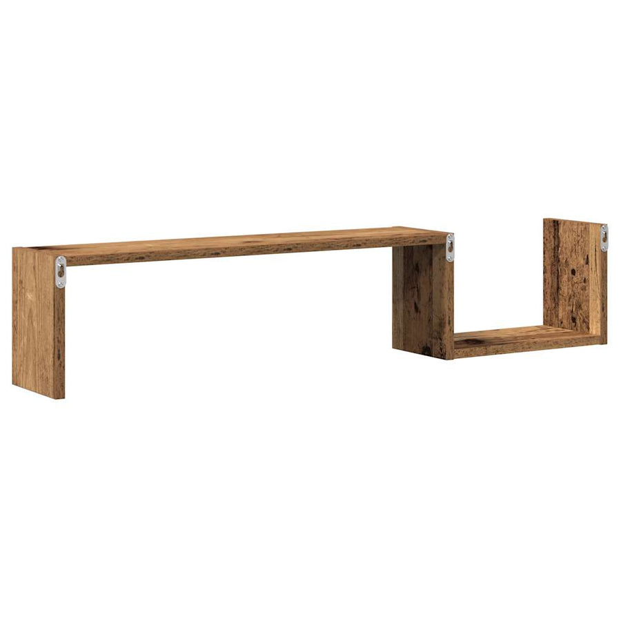 Wandschappen 2 st 100x15x20 cm bewerkt hout oud houtkleurig
