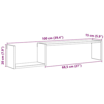 Wandschappen 2 st 100x15x20 cm bewerkt hout oud houtkleurig