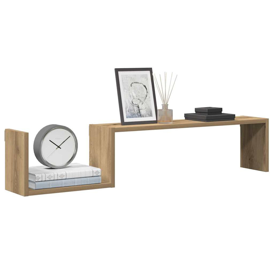 Wandschappen 2 st 100x15x20 cm bewerkt hout artisanaal eiken