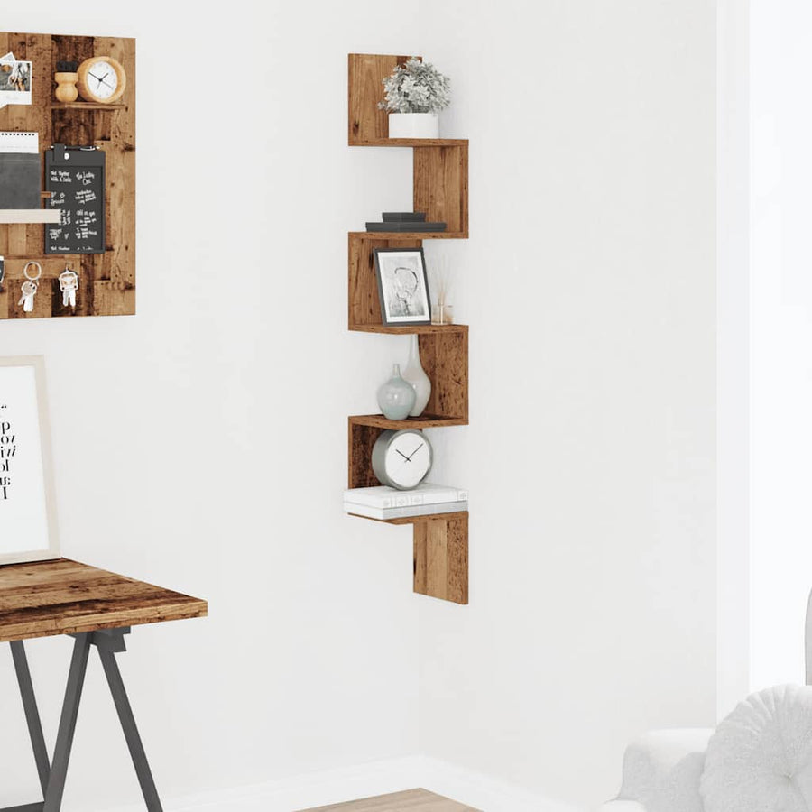 Hoekwandschap 20x20x127,5 cm bewerkt hout oud houtkleurig