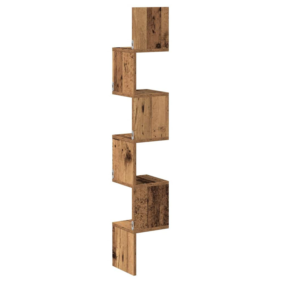 Hoekwandschap 20x20x127,5 cm bewerkt hout oud houtkleurig