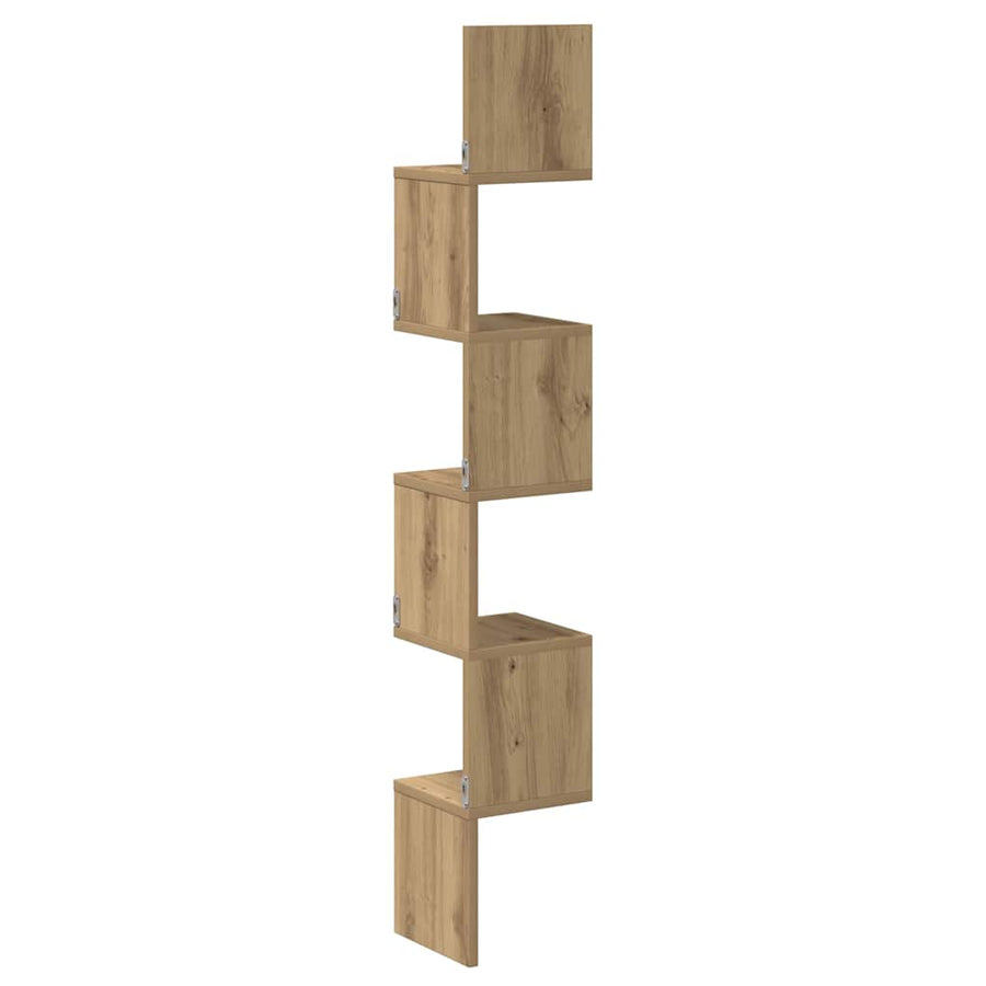 Hoekwandschap 20x20x127,5 cm bewerkt hout artisanaal eiken
