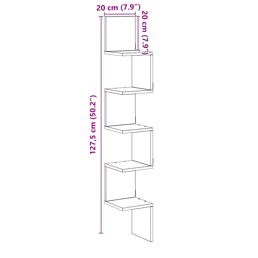 Hoekwandschap 20x20x127,5 cm bewerkt hout artisanaal eiken