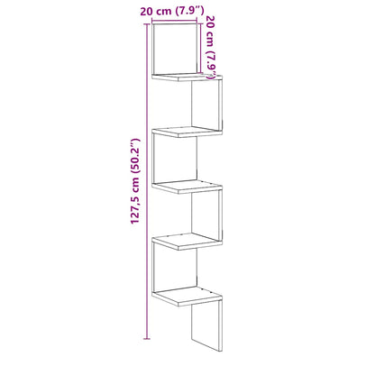 Hoekwandschap 20x20x127,5 cm bewerkt hout artisanaal eiken