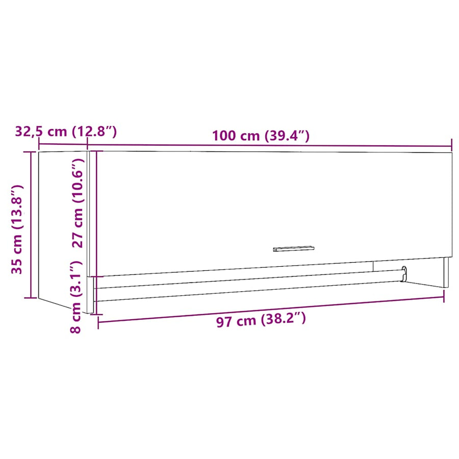 Kledingkast 100x32,5x35 cm bewerkt hout oud houtkleurig