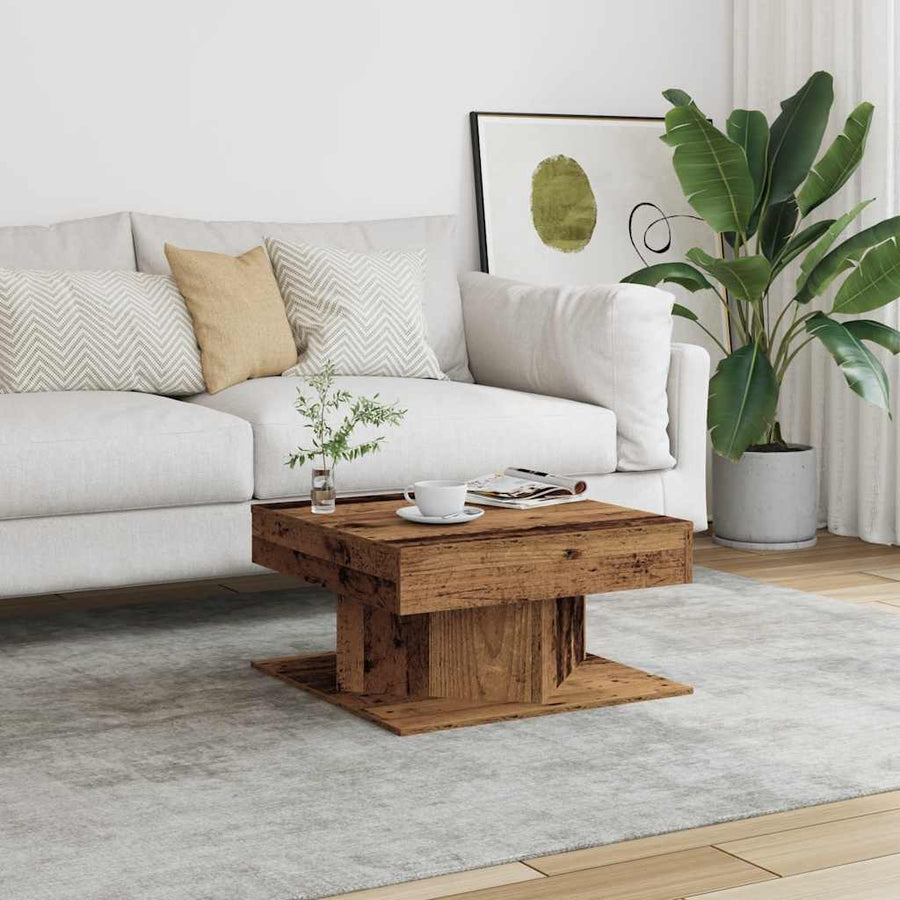 Salontafel 55x55x30 cm bewerkt hout oud houtkleurig