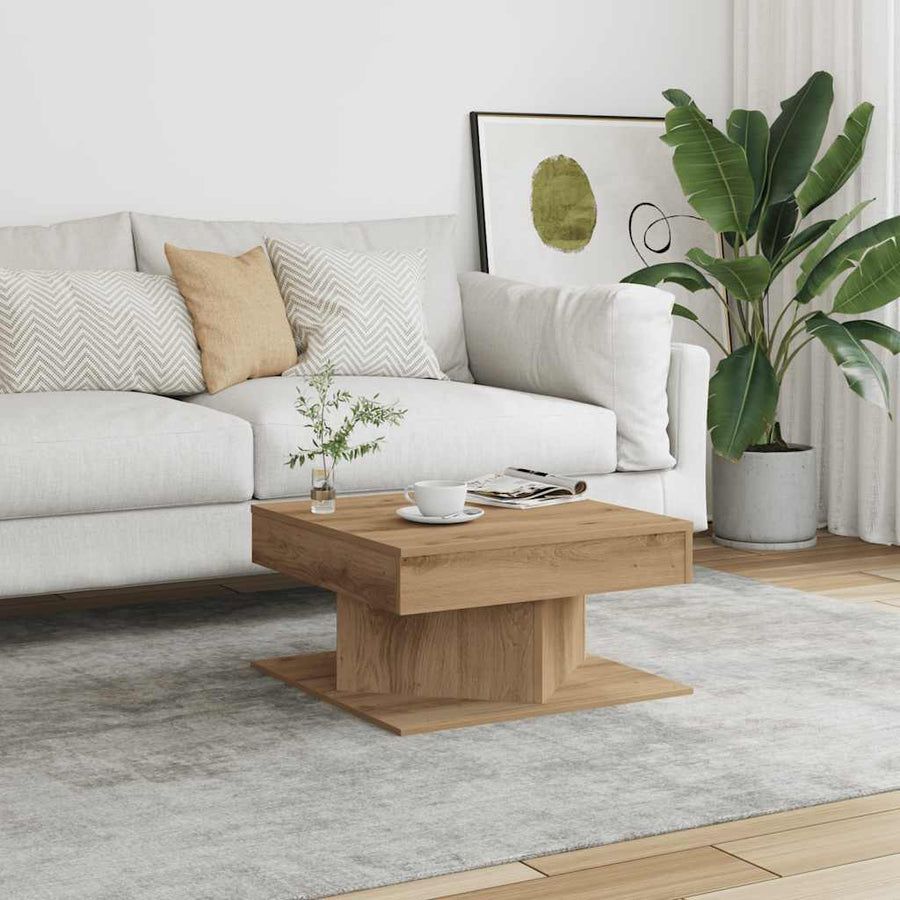 Salontafel 55x55x30 cm bewerkt hout artisanaal eikenkleurig