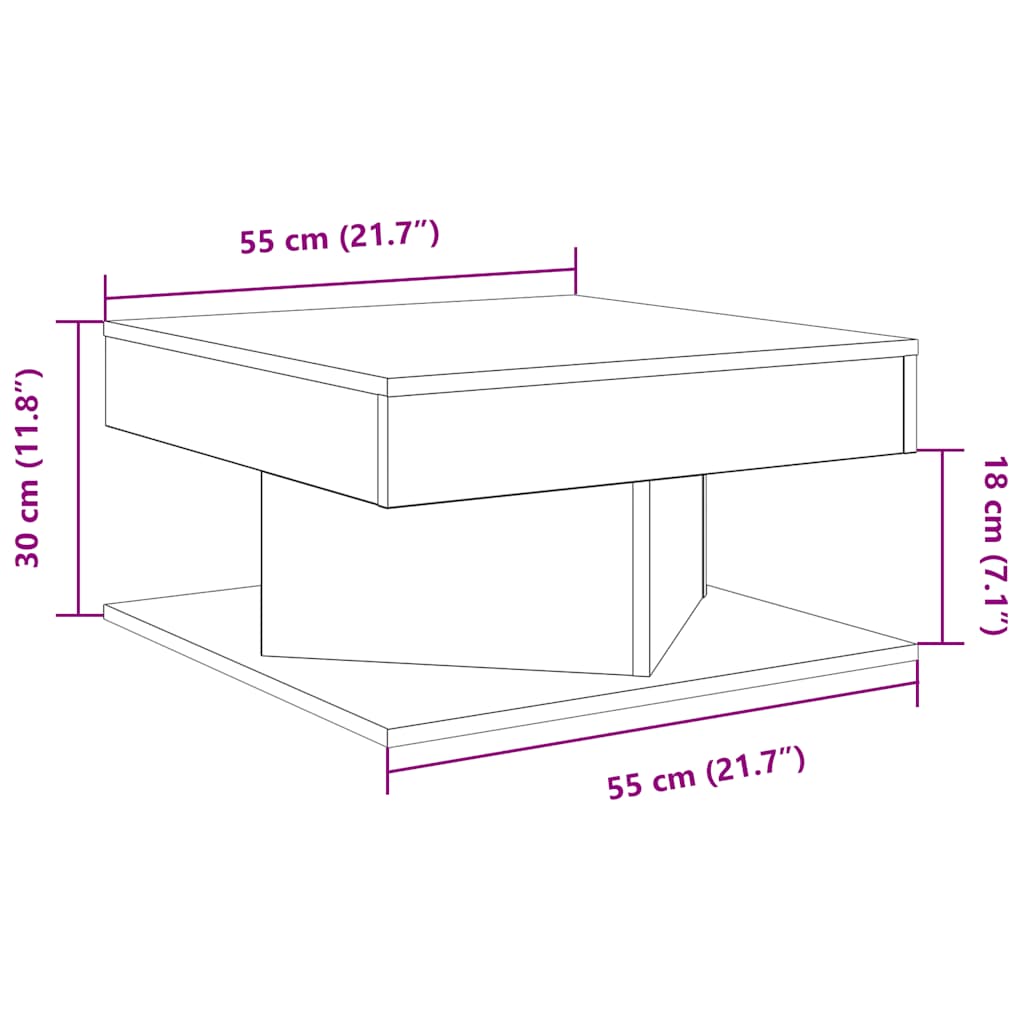 Salontafel 55x55x30 cm bewerkt hout artisanaal eikenkleurig