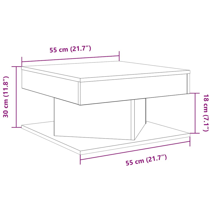 Salontafel 55x55x30 cm bewerkt hout artisanaal eikenkleurig