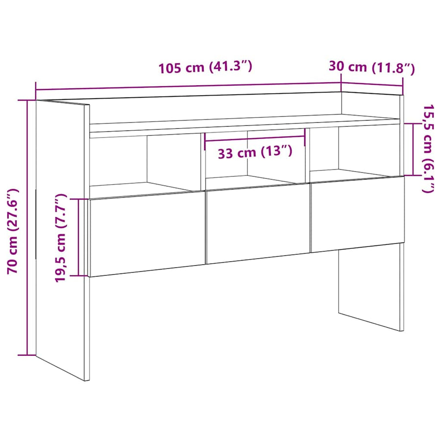 Dressoir 105x30x70 cm bewerkt hout artisanaal eikenkleurig