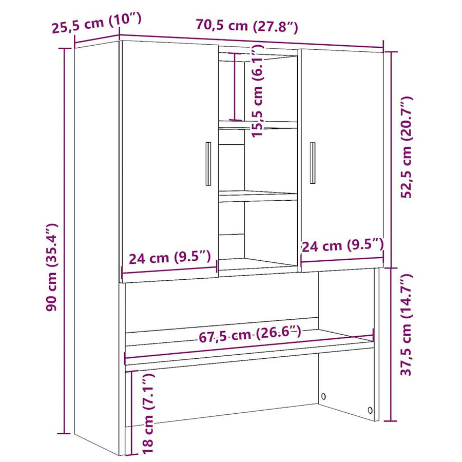 Wasmachinekast 70,5x25,5x90 cm oud houtkleurig