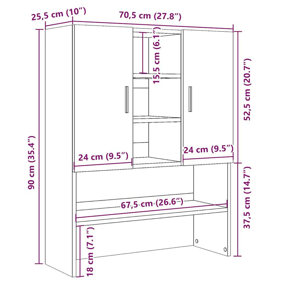 Wasmachinekast 70,5x25,5x90 cm artisanaal eikenkleur