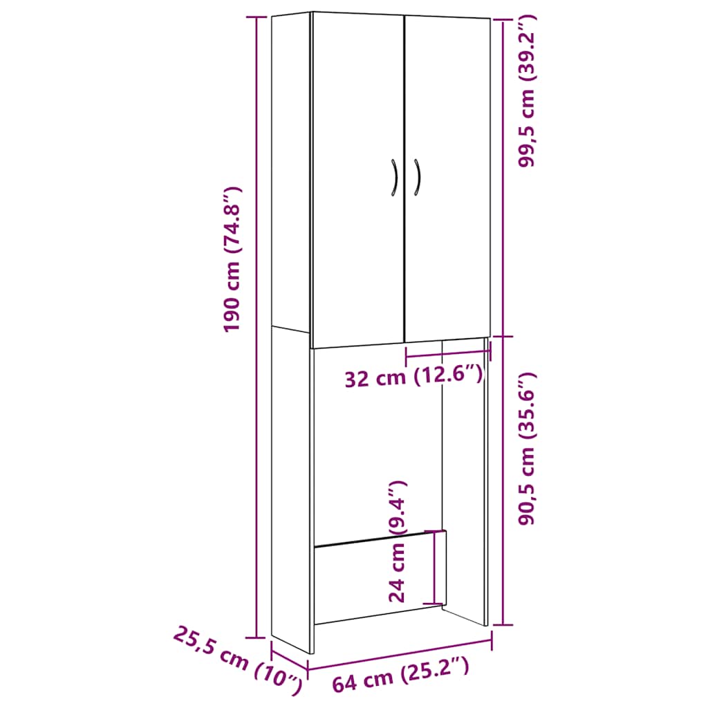 Wasmachinekast 64x25,5x190 cm artisanaal eikenkleur