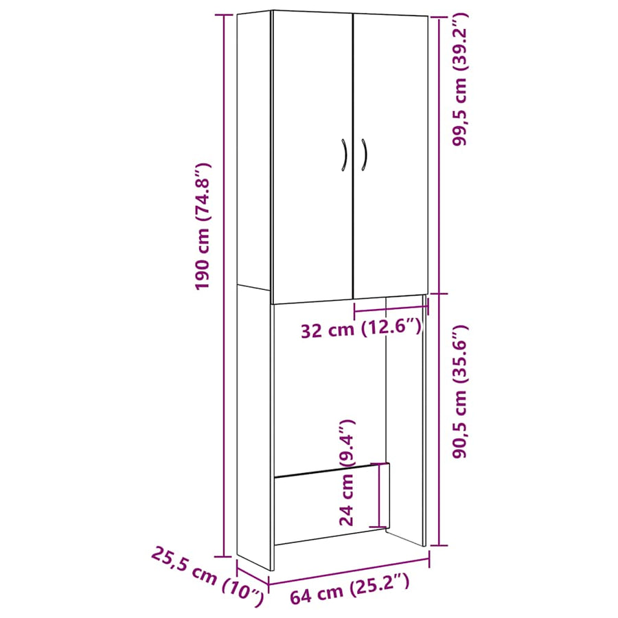 Wasmachinekast 64x25,5x190 cm artisanaal eikenkleur