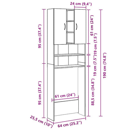Wasmachinekast 64x25,5x190 cm oud houtkleurig