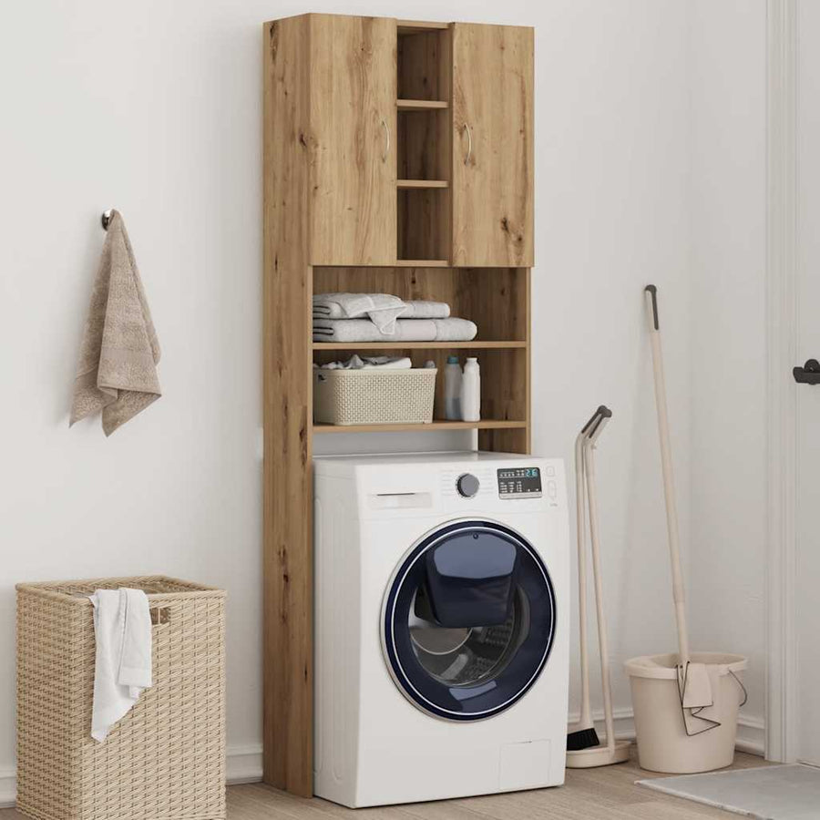 Wasmachinekast 64x25,5x190 cm artisanaal eikenkleur