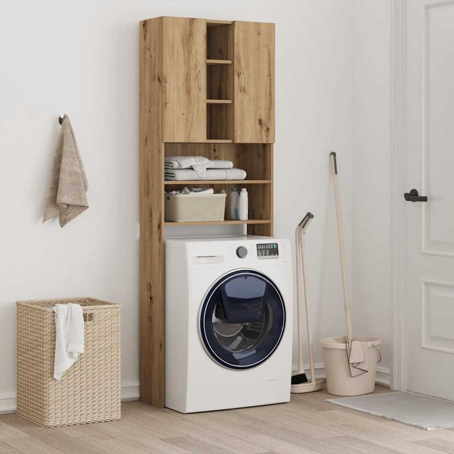 Wasmachinekast 64x25,5x190 cm artisanaal eikenkleur