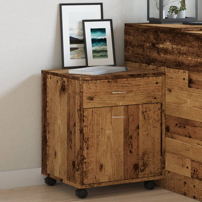 Kast verrijdbaar 45x38x54 cm bewerkt hout oud houtkleurig