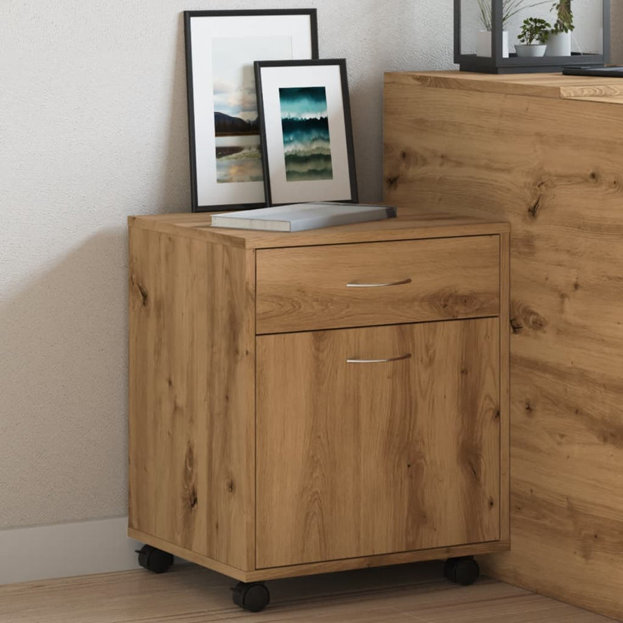 Rolkast 45x38x54 cm bewerkt hout artisanaal eikenkleur